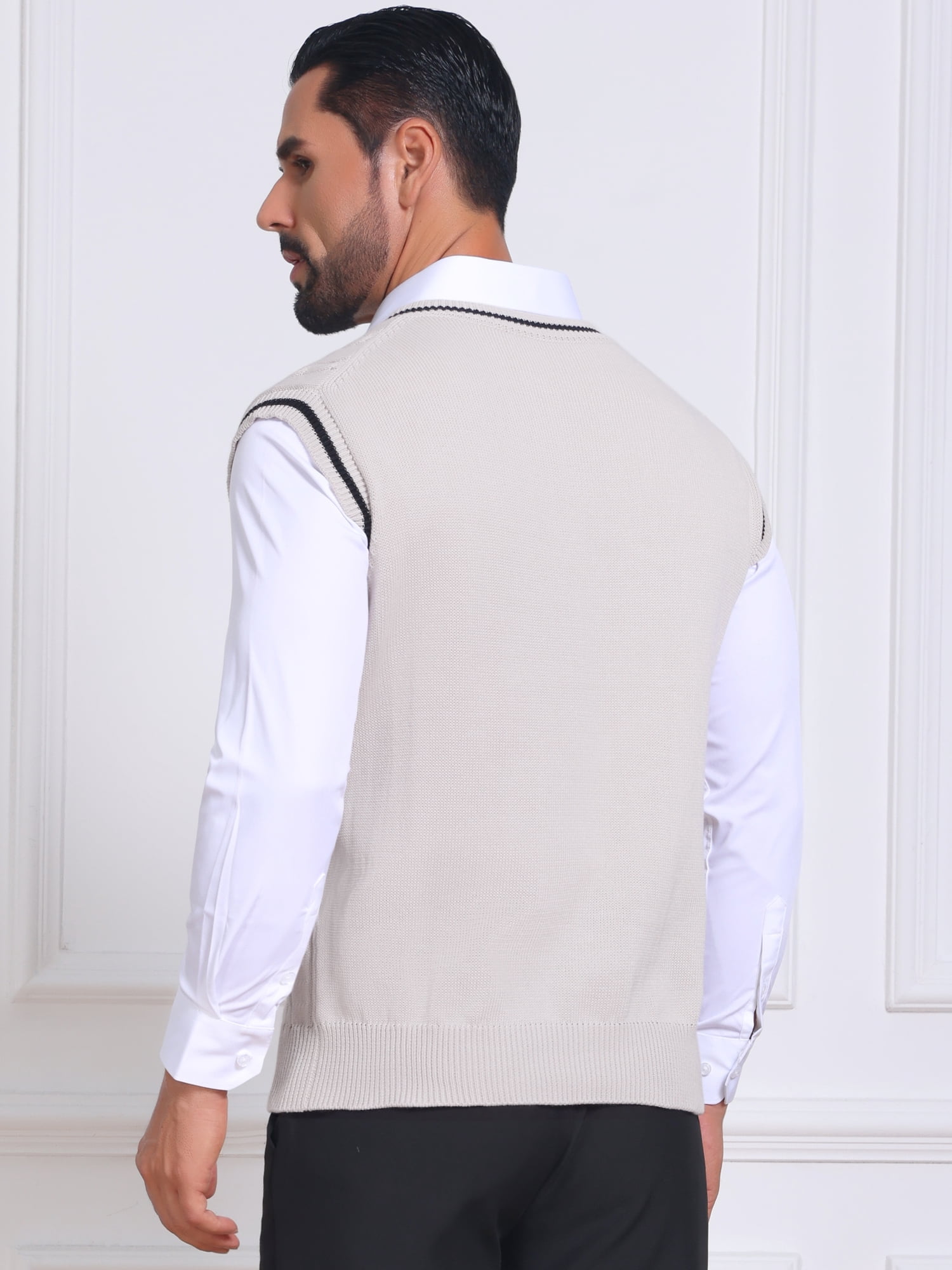DARING DIVA Men's Solid Color V-Neck Sleeveless Cable Knitted Sweater Vest XL Beige