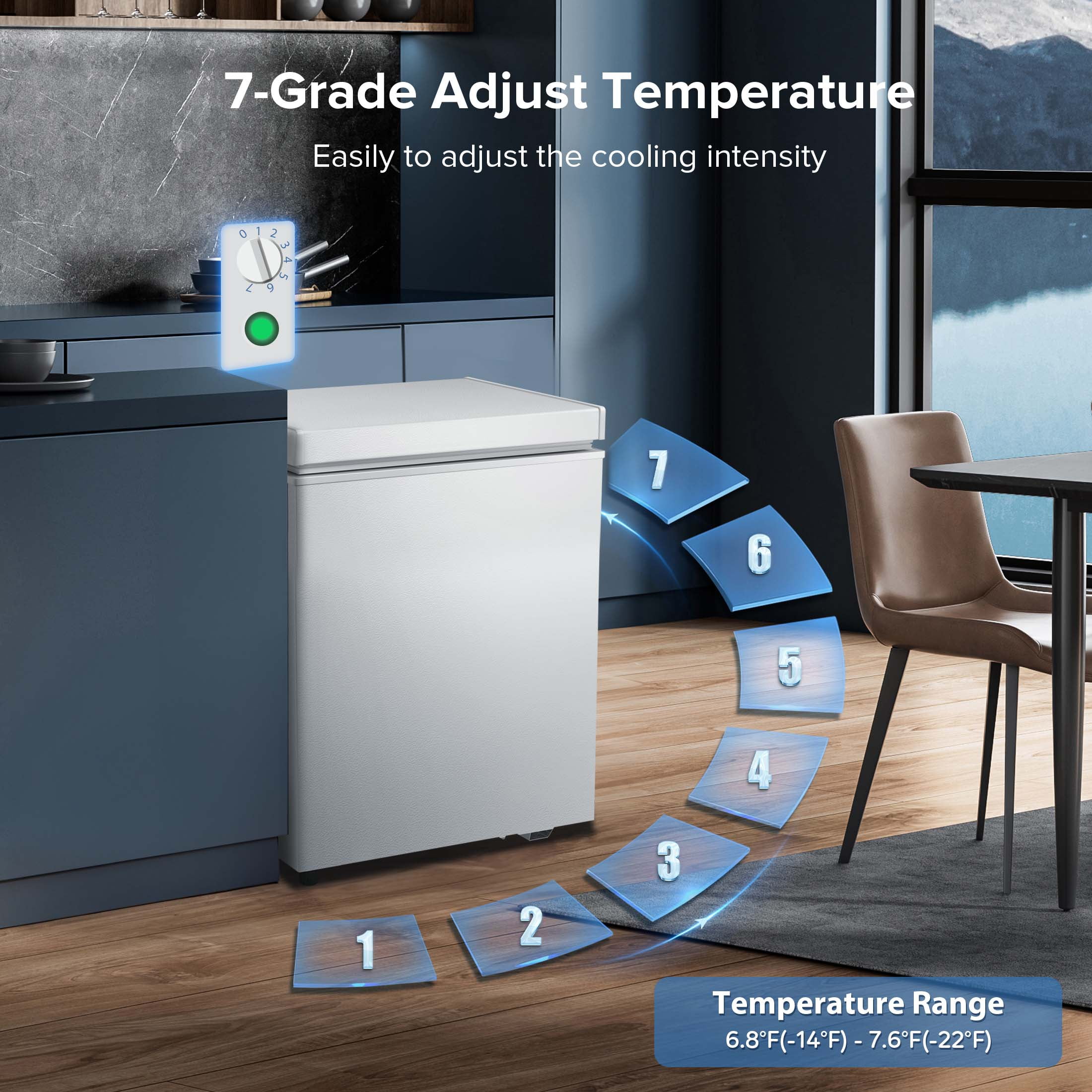 KNDKO 2.8cu.ft Compact Chest Freezer, Mini Freezer with Adjustable Temperature, 2 Removable Baskets, Top Open Door, Energy Saving, White