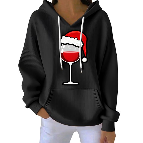 NMMUED Christmas Hoodie Pullover Hoodies for Women Ladies Christmas Tops Cute Hoodies Holiday Hoodies for Women Hooded Sweatshirts for Women Christmas Outfits for Women Black L