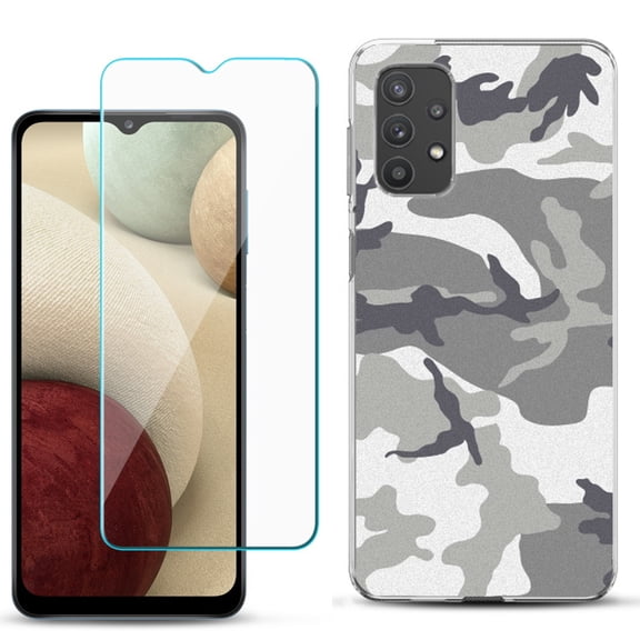 Slim-Fit TPU Phone Case compatible with Samsung Galaxy A32 5G, with Tempered Glass Screen Protector, by OneToughShield ® - Urban Camo