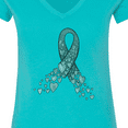 thumbnail image 4 of Inktastic Ovarian Cancer Awareness Teal Ribbon Made of Hearts Women's V-Neck T-Shirt, 4 of 5