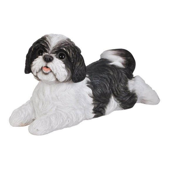 Black/White Shih Tzu Lying Down Garden Statue