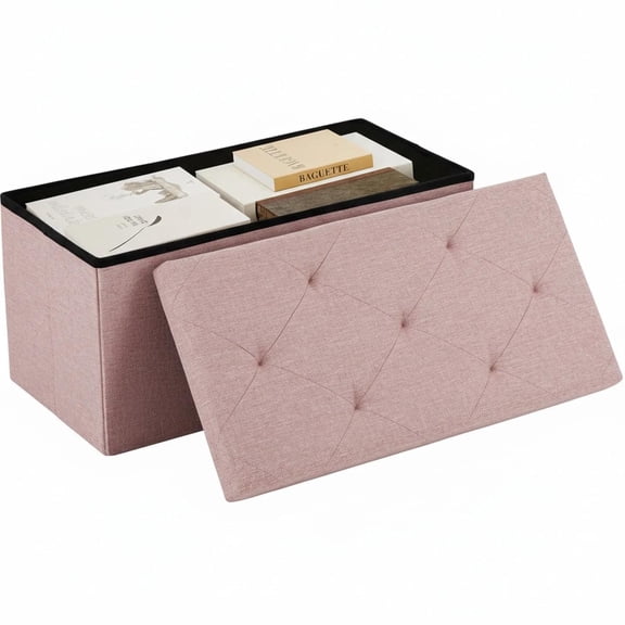 30in Foldable Storage Ottoman Bench with Padded Seat, Foot Rest Stool for Bedroom Living Room, 660lbs Capacity Large End of Bed Bench with Hidden Storage