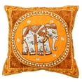 thumbnail image 2 of Elegant Thai Elephant Velvet and Pearls Set of 2 Square Pillow Covers - Yellow, 2 of 6