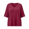 thumbnail image 6 of vdgthytj Womens Plus Size Tops Short Sleeve V-Neck Ribbed Knit Sweater Loose Fitted Summer Casual Tunic with Pocket, 6 of 7
