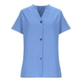 thumbnail image 7 of Women's Cotton Linen Shirt, Button Down Short Sleeve V-Neck Blouse, Breathable & Soft Casual Top for Daily Wear, Office, and Summer Outfits Essential Wardrobe Staple-Light Blue, 7 of 7