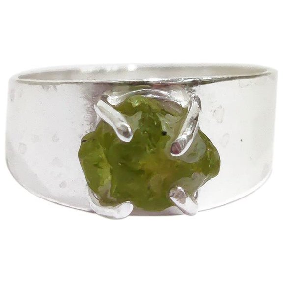 Natural Peridot Ring, Rough Peridot Gemstone Ring, August Birthstone, Wide Band, 925 Sterling Silver, Womens Ring, Christmas, Thanksgiving, Handmade, Statement Jewelry, Rough Gemstone Jewelry