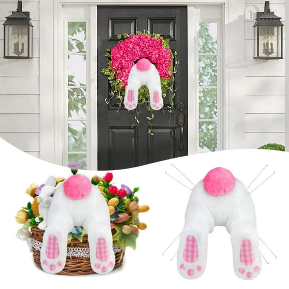 Easter Front Door Bunny Wreath Unique DIY Easter Decorations Easter Decoration Supplies Bunny Tail Shape Cute Wreath Decoration Accessories Easter Decoration