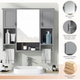 thumbnail image 2 of Royard Oaktree Bathroom Medicine Cabinet with Mirror, Bathroom Storage Cabinet with 3 Doors and Open Shelves, Wall Mounted Cabinet Space Saver with Towel Bars, Grey, 2 of 7