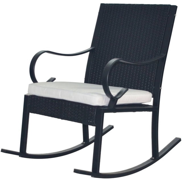 Noble House Harmony Wicker Rocking Chair with Cushion Black and White
