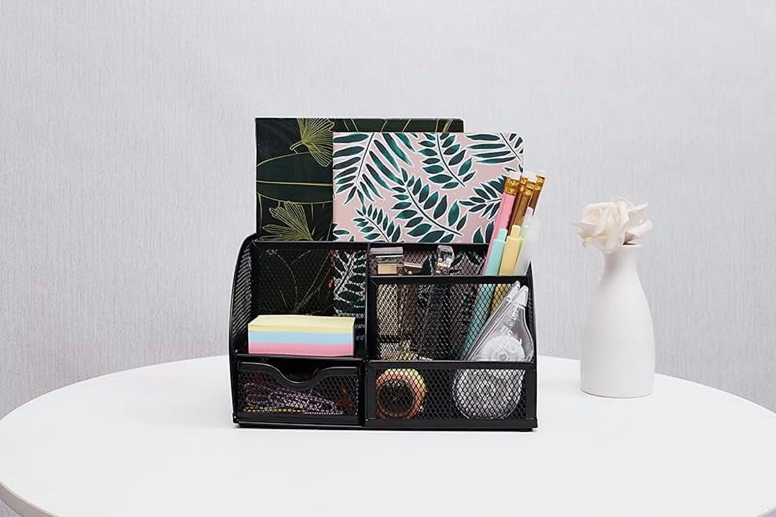 Mesh Desk Organizer Office with 7 Compartments + Drawer/Desk Tidy Candy/Pen Holder/Multifunctional Organizer