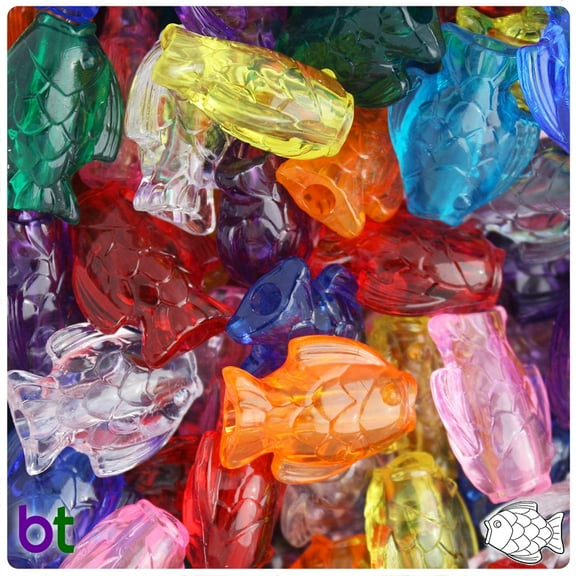 BeadTin Transparent Mix 24mm Fish Pony Beads (24pcs)