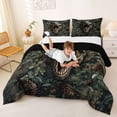 thumbnail image 3 of Metsweet Animal Dino T-Rex King Size Comforter Sets 3pcs, Pine Cone Leaves Comforters King Size, Green Brown,Black Reversible,1 Comforter and 2 Pillowcases, 3 of 6