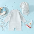 thumbnail image 7 of WOYY Boys Striped Long Sleeve Rash Guard One-Piece Swimsuit with Hat 2Pcs Set, Sizes 6-12 Months, 7 of 7