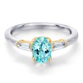 thumbnail image 3 of Gem Stone King 925 Silver and 10K Yellow Gold Blue Apatite and Lab Grown Diamond Engagement Ring for Women | 1.02 Cttw | Oval 7X5MM | Gemstone Birthstone | Size 7, 3 of 6