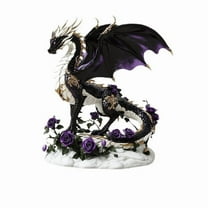 Rirozkan Dragon Statue, Black Gold Bohemian Rose 2D Acrylic Art, Mythical Creature Decorative Showpiece for Home Office Decor, White