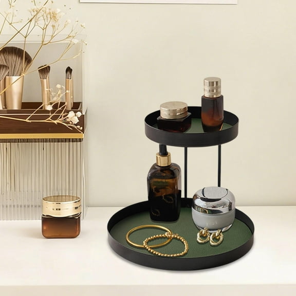 Double-Tier Metal Display Tray, Tabletop Organizer Rack for Jewelry, Perfume & Cosmetics, Decorative Storage Shelf for Countertop & Vanity, 11.81x6.69x5.91in