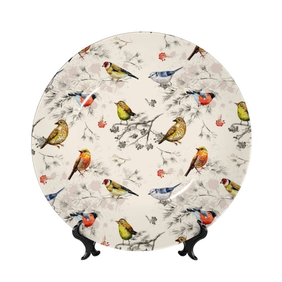 Kdxio Little Birds Bone China Decorative Plate Ceramic Decorative Plate for Home Office Wall Stand Decorative Plates for Home Bedroom-6in