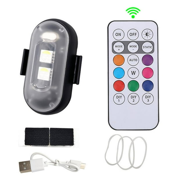 8-Color LED Strobe Lights with Remote Control, USB Charging Waterproof Anti-Collision Emergency Warning Lights for Car, Motorcycle, Drone, Aircraft, Bike - Multiple Modes