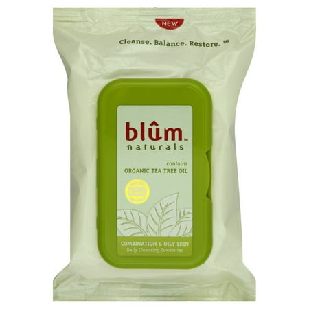 Blum Naturals Makeup Remover Towelettes, Tea Tree Oil, 30