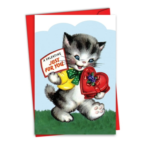 NobleWorks Valentine's Day Greeting Card with 5 x 7 Inch Envelope (1 Card) Vintage Kids C8987JVDG
