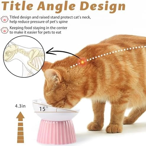 Ceramic Raised Cat Bowl，Tilted Raised Bowl Anti Vomit for Indoor Cats Whisker Friendly Pet Feeder for Cats Puppies, Microwave and Dishwasher Safe (Blue)