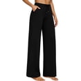 thumbnail image 3 of Lcziwo Women Fleece Lined Pants Drawstring Wide Leg Casual Soft Trousers Workout Fitness Yoga Thermal Pants with Pockets Black,S, 3 of 9