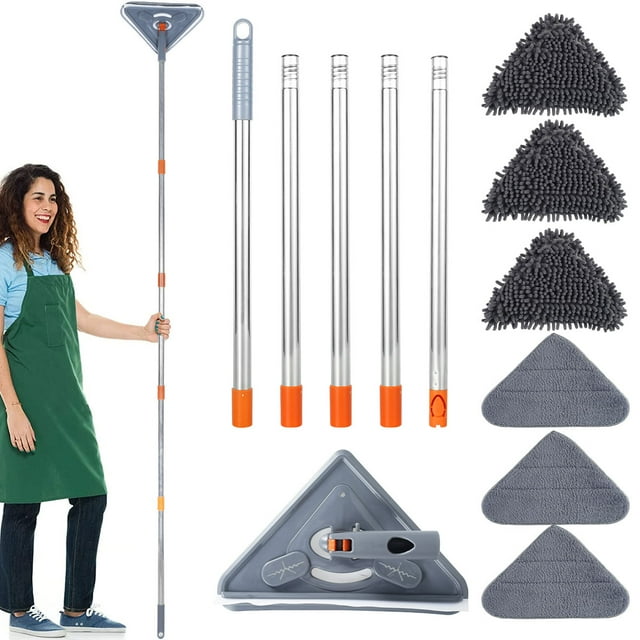 Hvxrjkn Limpiador de Paredes con Mango Largo de 25 a 85 Pulgadas, 6 Almohadillas de Repuesto, Limpieza de Paredes Seca Ajustable Triangular Giratoria de 360 ° de Microfibra