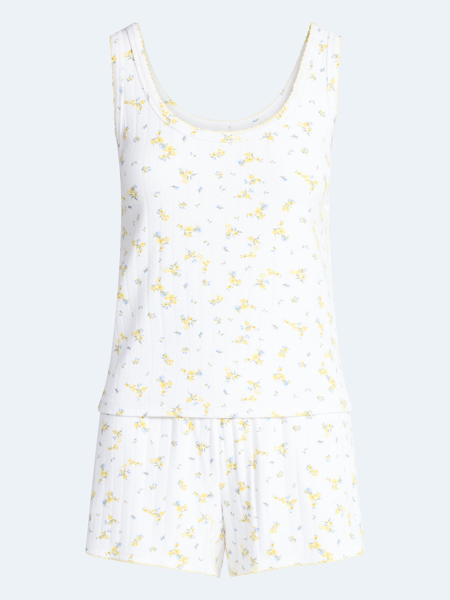 Joyspun Women’s Pointelle Knit Tank Top and Shorts Pajama Set, 2-Piece, Sizes XS-3X