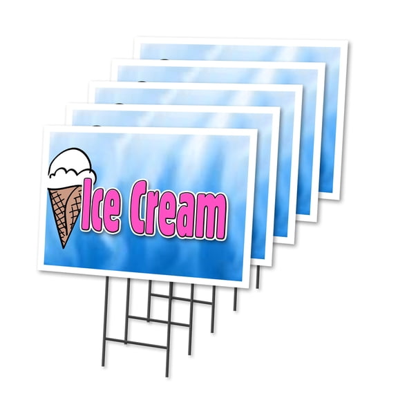 ICE CREAM 1 5 Pack Of 12" x 16" Yard Sign & Stake | Advertise Your Business | Stake Included Image On Front Only | Made in The USA