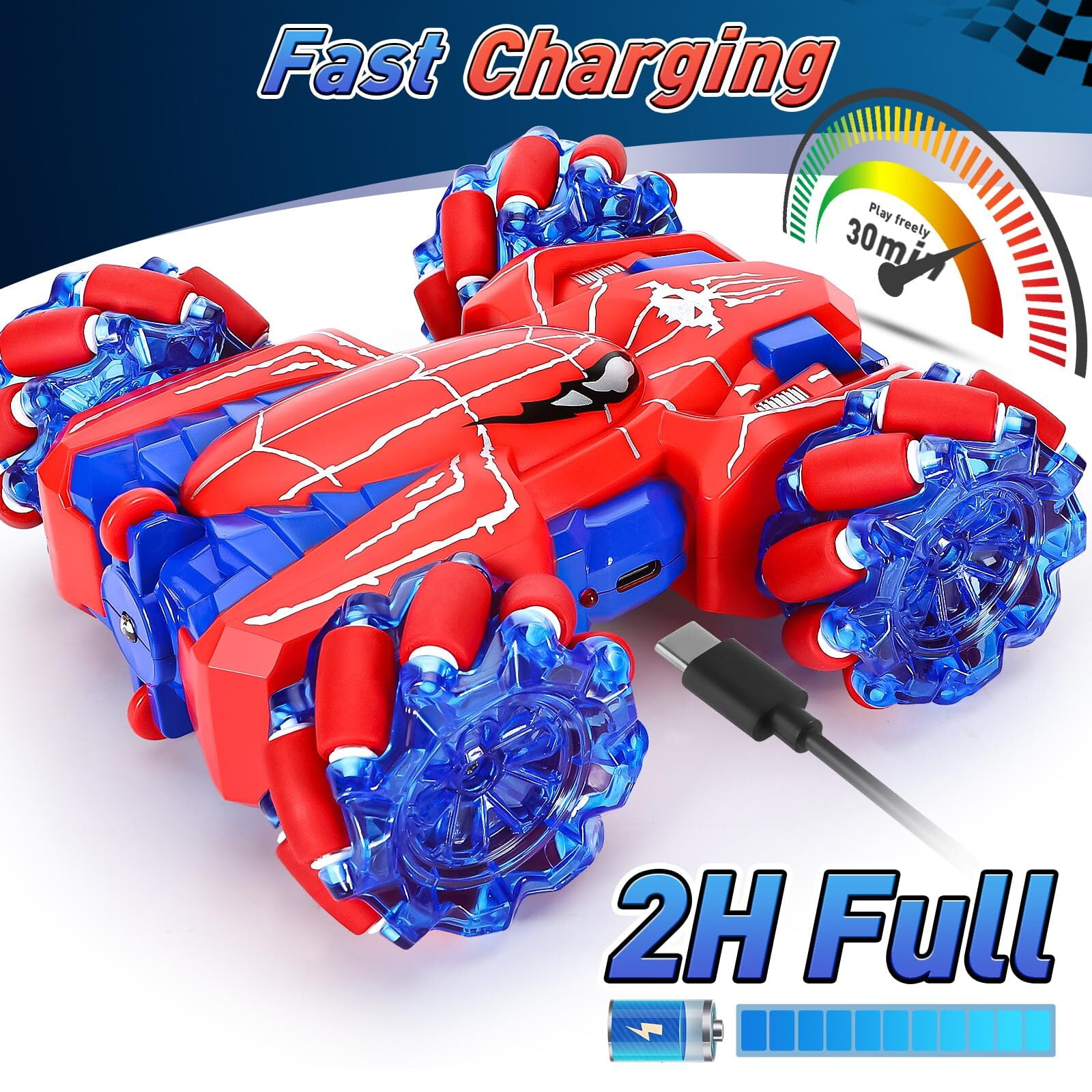 JBeeCtrl Remote Control Car for Boys 3 4 5 6 7 8 Year Old 360° Rotating Double Sided RC Stunt Cars with Cool Headlights,Rechargeable 4WD off Road Drift Toys for Kids Chritmas Birthday Gift