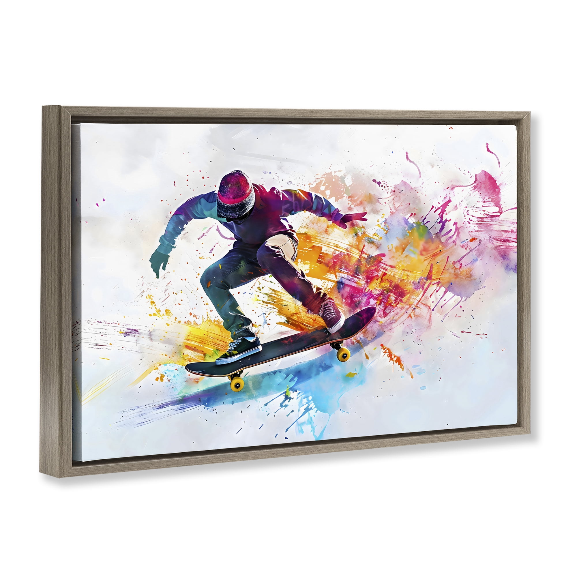Stupell Industries Skateboarder in Motion Brown Framed Floater Canvas Wall Art, design by Creative Studio