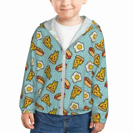 

Sun Hoodie for Kids Hot Dog Pizza Long Sleeve Swim Fishing Shirts Sun Protection Zip Up Jacket Clothing Athletic Hoodie