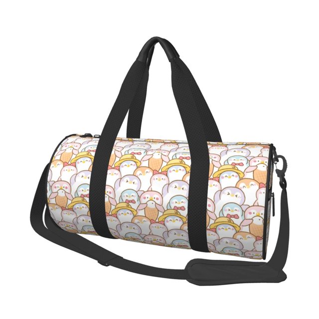 Fotbe Cute Cartoon Penguin Bolsa Deportiva de Lona Plegable con Estampado, Bolsa de Gimnasio con Bolsillo Seco/Húmedo, Bolsa de Viaje Ultraligera de Gran Capacidad