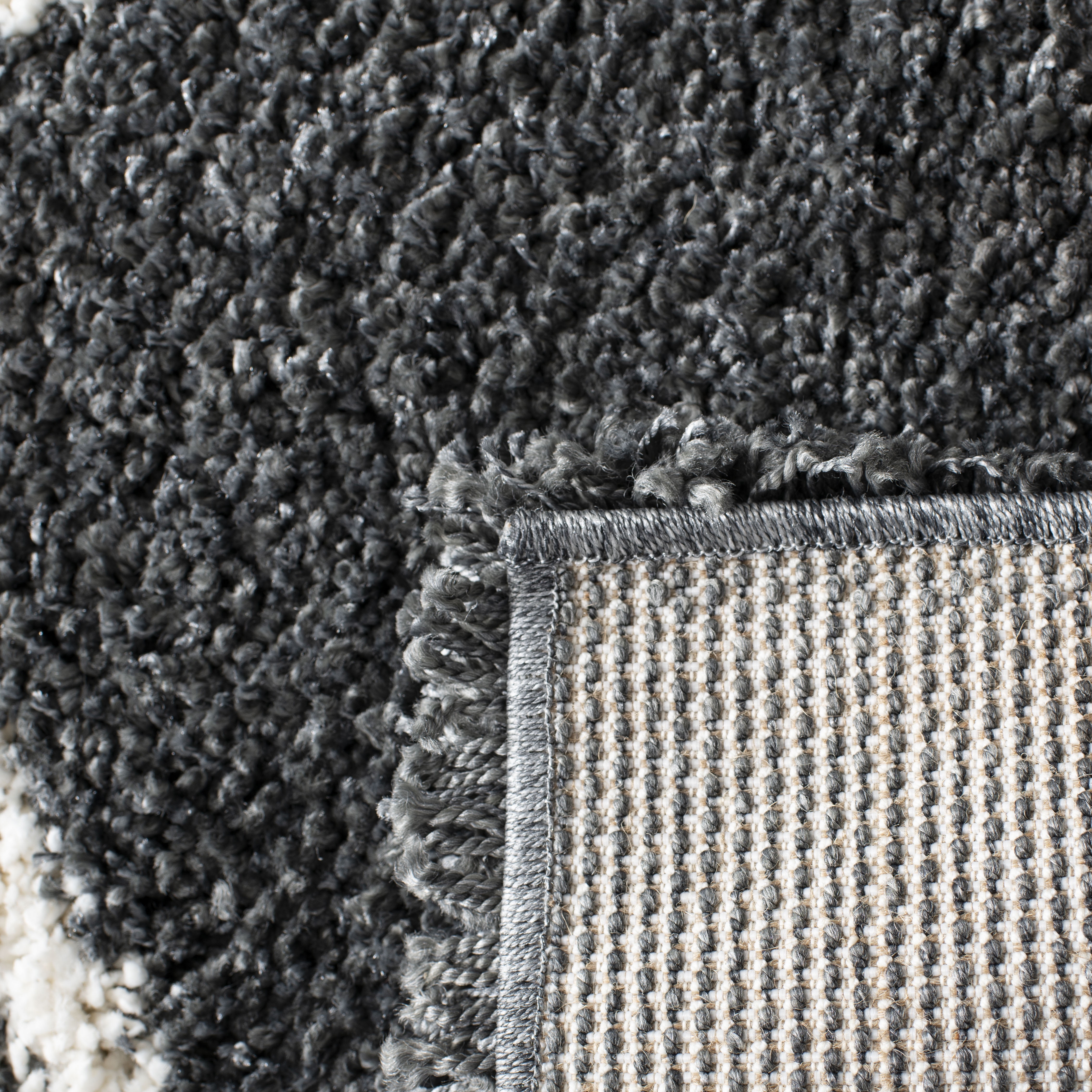 SAFAVIEH Hudson Amias Plush Geometric Shag Runner Rug, Dark Grey/Ivory, 2'3" x 14'
