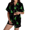 thumbnail image 3 of LIZUOJUN Christmas Pajama Set for Women Two Piece Short Sleeve Notch Collar Button Front Top and Matching Shorts Silky Satin Sleepwear Festive Print Holiday Loungewear, XXL, 3 of 8