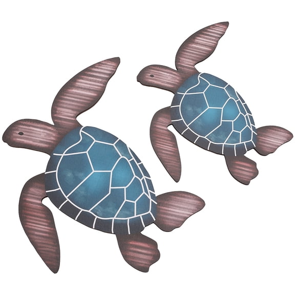 1 Set Wood Hanging Wall Decorations Sea Turtle Steel Blue 195x180x4.5mm Hole: 8x10.5mm 2pcs/set