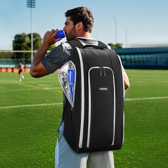 Football Bag for Equipment, Large Football Backpack, Gear Bag for Shoulder Pads & Shoes Compartment, Insulated Pocket, Wet Dry Pocket, Fit Baseball, Basketball, Soccer, Black