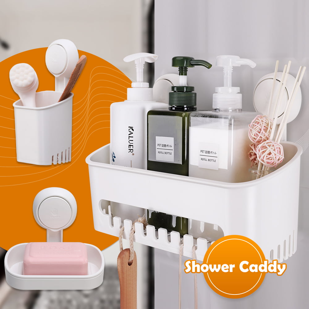 Ettori 3 Pack Shower Caddy,Soap Dish and Toothbrush Holder,Wall Mounted  Rustproof Plastic Shower Storage for Inside Shower and Bathroom Shower