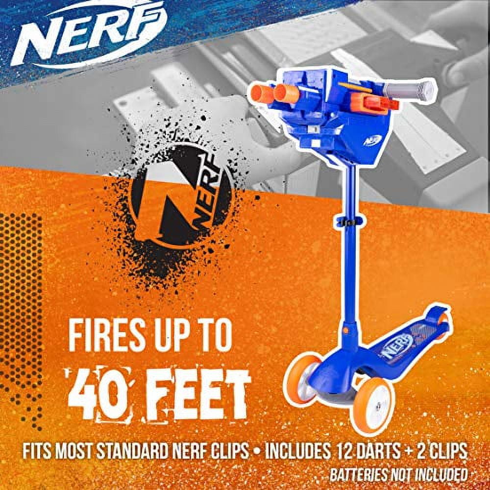 Nerf Blaster Scooter, Dual Trigger Rapid Fire Action, Includes 2 Clips and 12 Elite Darts