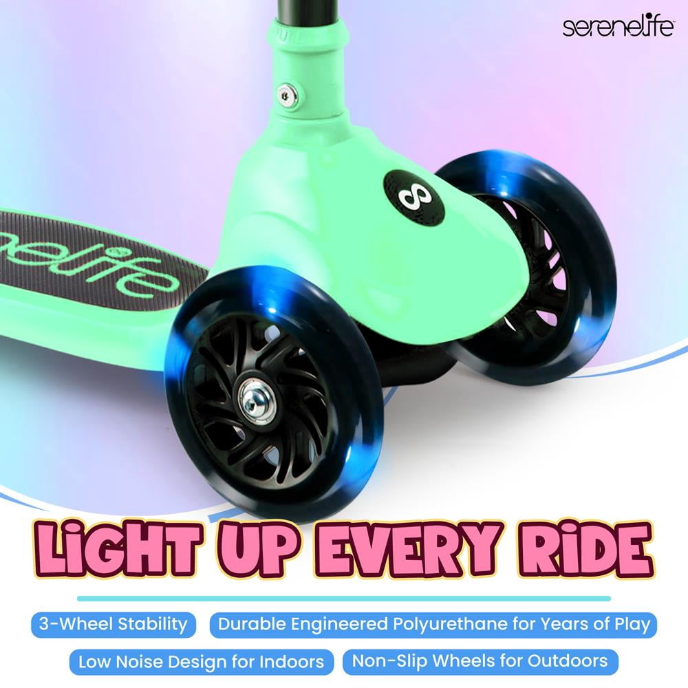 3-Wheel Foldable Kids Scooter - Child Toy Scooter with Built-in LED Wheel Lights, and Easy Maneuvering Lean-to-Steer Technology (Mint Green)
