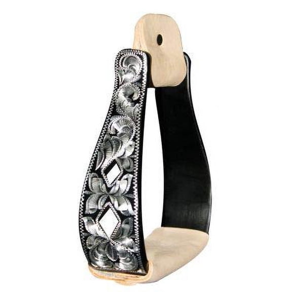 Showman Black Aluminum Stirrups w/ Silver Engraving & Cut-Out Diamond Design