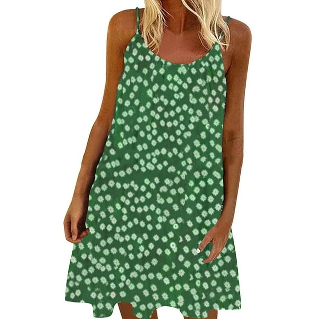 Vestido HUOGUO de verano para mujer, estampado, casual, sin mangas
