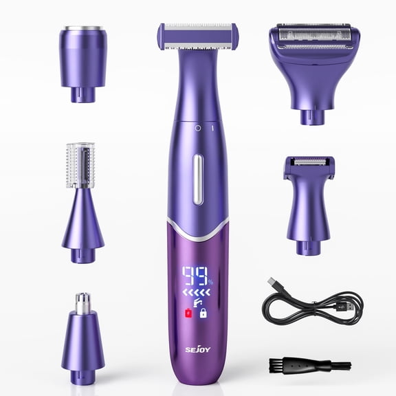 Sejoy 6 in 1 Electric Shaver for Men Women, Rechargeable Razor Painless Epilator Nose Hair Removal Remover Facial Body Bikini Eyebrow Beard Sideburn Mustache Trimmer Clipper Grooming Groomer Kit