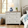 thumbnail image 2 of Set of 2 Nightstand with 6 Drawers, Large 6 Drawers Wooden Bedside Table Night Stand, Farmhouse Wide Sofa Side End Table Chest of Dresser for Living Room, Bedroom, Rustic White, 2 of 7