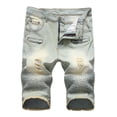 thumbnail image 3 of Cameland Men's Ripped Denim Trunks Stretchy Washed Jeans Trunks Cut-off Classic Fit Biker Jeans Trunks, 3 of 9