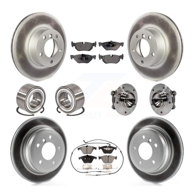 Transit Auto Front Rear Wheel Hub Bearings Assembly Coated Disc Brake Rotors and Ceramic Pads Shoes Kit (10Pc) for Car BMW 328i - Left Right Side (Driver Passenger) KBB-112949