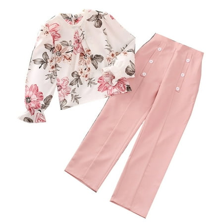 

ZHAGHMIN Kids Summmer Sets Clothes Toddler Kids Girls Long Ruffled Sleeve Flower Print Tops Solid Pants Outfits Set 2Pcs Mom And New Born Matching Outfits 3 To 6 Month Baby Girl Clothes Cute Outfit