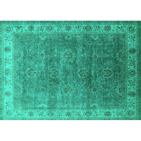 Ahgly Company Indoor Rectangle Oriental Turquoise Blue Industrial Area Rugs, 7' x 10'