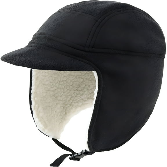 TELOLY Winter Trapper Hunting Hat with Visor Windproof Fleece Warm Russian Earflap Caps for Men and Women (Black)